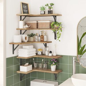 Estante Flotante de Madera para Esquina de Baño, Estante de Almacenamiento Montado en la Pared, Duradero y Multifuncional para Productos de Cuidado Personal - Product Image 1