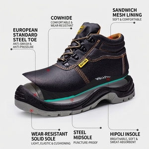 Bottes de sécurité en cuir pour la vente en gros, unisexes, confortables, légères, avec embout en acier anti-écrasement et anti-perforation, pour la construction - Product Image 2