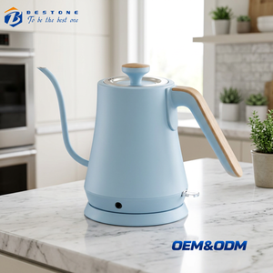 Bouilloire à café à verser bleu clair 1,0 L avec poignée style bois et corps en acier inoxydable pour la préparation du thé - Product Image 1