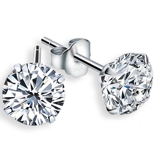 Fashion 925 Sterling Silver Clear Claw Setting Cubic Zircon Stud Earrings Classic Silver earring