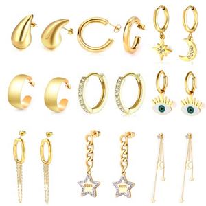 Boucles d'oreilles pendantes de créateur en acier inoxydable plaqué or 18 carats pour femmes, vente en gros, bijoux fantaisie - Product Image 1