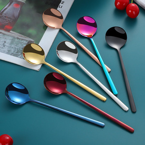 Cuchara de Acero Inoxidable 304 con Mango Largo para Café, Helado, Miel, Nido de Pájaro, Color Sólido, Lavable, para Fiestas - Product Image 1
