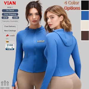Damen Kapuzenjacke mit Reißverschluss, Seitentaschen, Daumenlöchern, Schlanke Kurze Schnelltrocknende Yoga-Laufjacke, Fitness-Mantel in 4 Farben Erhältlich - Product Image 1