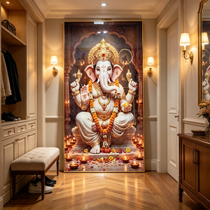 Factory Custom Golden Lord Ganesha <b>Framed</b> Hindu Home Decor Perfect Diwali Festival Gift Crystal Porcelain Painting Wall Art - Product Image 1