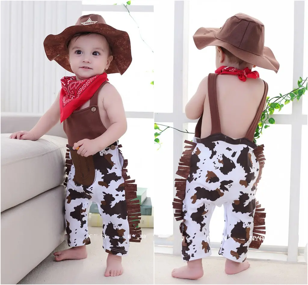 Macacão de cowboy infantil com chapéu de cowboy do oeste selvagem para meninos de 18 a 24 meses