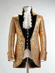 Veste de smoking victorienne <span class=keywords><strong>bordeaux</strong></span> en jacquard pour <span class=keywords><strong>homme</strong></span>, <span class=keywords><strong>blazer</strong></span> formel en brocart avec revers en velours - Product Image 6