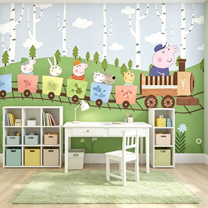Carta <span class=keywords><strong>da</strong></span> Parati con Disegni di Maiali e Treni, Murale per Camera <span class=keywords><strong>da</strong></span> Letto dei Bambini, Decorazione per Asilo e Sala Giochi, Murale Senza Soluzione di Continuità per l'Educazione Precoce - Product Image 5
