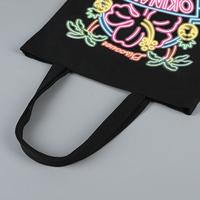 Sac fourre-tout Fluorescence réutilisable en coton noir 100% de vente chaude avec logo personnalisé