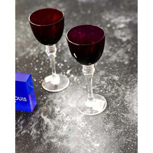 Coppia di Bicchierini da Shot in Cristallo Saint Louis con Parte Superiore Rosso Scuro - Product Image 4