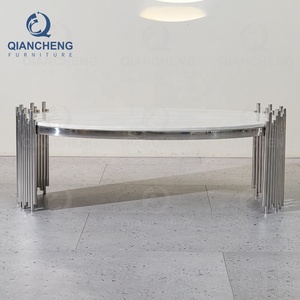 QIANCHENG Bàn Cà Phê Kim Loại Hình Bầu Dục Sofa Đồ Nội Thất Phòng Khách Cho Căn Hộ Bàn Tạo Điểm Nhấn Bằng Gốm Trắng Bóng Cao Hình Bầu Dục - Product Image 3