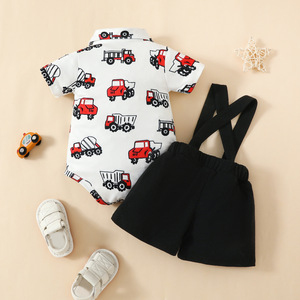 Para <span class=keywords><strong>Amazon</strong></span> Cute Baby Boy Gentleman Bow Tie Truck Top Shorts Verano Algodón Manga corta Top Pantalones Cierre <span class=keywords><strong>de</strong></span> botón a presión Animal ODM - Product Image 2