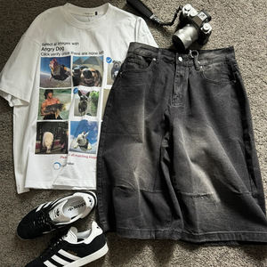 Shorts <span class=keywords><strong>en</strong></span> <span class=keywords><strong>jean</strong></span> vintage baggy à personnaliser pour homme, avec design, coupe ample, <span class=keywords><strong>jean</strong></span> délavé, shorts streetwear - Product Image 3
