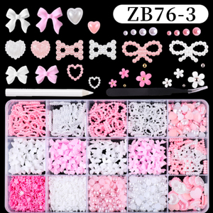 12 Grid Candy Color Bow Nail Charms Mixed Resin 3D Acrylic Bow Rhinestone Manicure Nail Art Decorations - Product Image 6