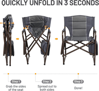 Chaise de camping pliante robuste en fer avec sac isotherme et table latérale pour adultes, supporte 300 lb, pour l'extérieur