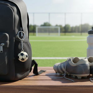 Portachiavi Mini Pallone da Calcio con Catena Argentata, Design Bianco e Nero, Souvenir Sportivo - Product Image 3