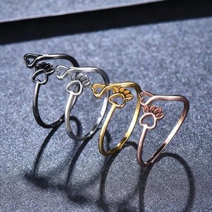 Anello regolabile a forma di cuore con zampa di gatto, grazioso gioiello da dito a forma di animale, regalo per studentesse e donne, da indossare tutti i giorni. - Product Image 4