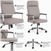 Chaise de bureau de direction moderne à dossier haut pivotante en cuir PU avec accoudoirs rembourrés fixes