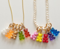 Fashion perhiasan baru Pink lucu Resin kerajinan beruang jimat liontin akrilik liontin beruang transparan untuk DIY membuat kalung
