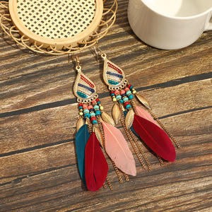 Pendientes de plumas sueltas, borla larga Bohemia, foto, ganchos de moda para mujer, joyería para oreja con personalidad - Product Image 2