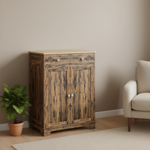 Aparador de Madera Maciza, Color Marrón, 2 Cajones, Estante Ajustable, Almacenamiento para Sala de Estar o Cocina, Diseño Rústico - Product Image 2