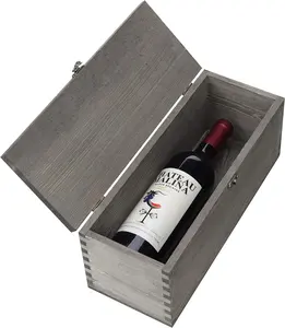 定制复古破旧别致灰色木质手提箱完美木质酒盒