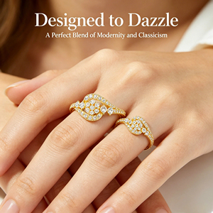Bague Fleur en Or Véritable 18 carats Personnalisable avec Zircon et <span class=keywords><strong>Diamant</strong></span>, Bague Trèfle Pavée de Diamants Au750, Bijoux Fins pour Anniversaire et Mariage - Product Image 5