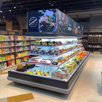 Réfrigérateur vitrine ouvert multi-étagères semi-haute pour supermarché, avec rideau d'air, pour fruits et légumes