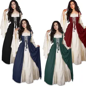 Women Boho Set Medieval Irish Costume Chemise and Over Dress