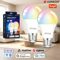 Ampoule LED intelligente WiFi Bluetooth 9W A60 E27 B22 RGBCW 806LM à intensité variable, application Tuya, Alexa, Google Home, éclairage résidentiel