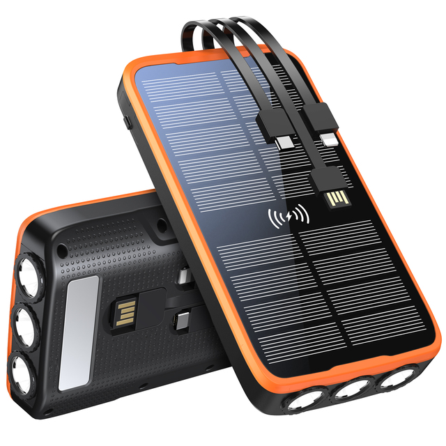 New Product Ideas 2025 Electronics 20000mAh Wireless Fast Charge Built-in Micro USB Waterproof Portable Power Bank Outdoor Solar