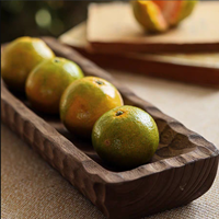 Plateau de service rectangulaire long et étroit en bois massif naturel, 40 cm x 14 cm x 6 cm, décoratif, pour entrée, table basse, fait main