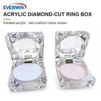 Boîte à bague personnalisée en acrylique taillée au diamant avec insert en velours, présentoir à bijoux transparent pour mariage, emballage cadeau, exposition de détail