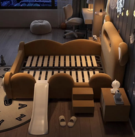 Lit rembourré confortable pour enfants sur le thème des dessins animés avec escalier coulissant et barrière de sécurité - Ensemble de meubles pour chambre d'enfant, d'école et d'hôtel