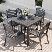 Fauteuil d'extérieur empilable avec assise et dossier en lattes WPC, structure métallique anti-corrosion, imperméable, pour ensemble de jardin, chaise de salle à manger