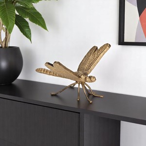 Oro anticato 6 \ "HMS in ghisa libellula figurina di lusso artigianato decorazione per la casa per ufficio o parete stile artistico tradizionale - Product Image 6