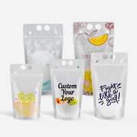 Sac vertical de jus de smoothie en plastique avec fermeture à glissière pliable transparente imprimé personnalisé sacs réutilisables de boisson de poche sans fuite de paille