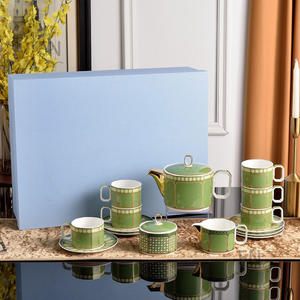 Nouvel ensemble de café en porcelaine fine écologique de luxe vert royal européen 15 pièces - Product Image 1