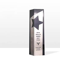 Prix du trophée en cristal noir de personnalisation haut de gamme avec plaque étoile en métal cuivre doré et argent