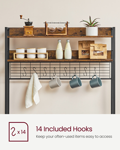 <span class=keywords><strong>VASAGLE</strong></span> Estante <span class=keywords><strong>de</strong></span> pie <span class=keywords><strong>de</strong></span> <span class=keywords><strong>cocina</strong></span> <span class=keywords><strong>de</strong></span> estilo industrial, estante para microondas con enchufes, 14 ganchos, estante para panadero - Product Image 6