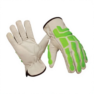 Guantes de Trabajo Resistentes a Impactos para Mecánicos, Cuero de Cabra Blanco, Dorso de Goma TPR Verde, para Trabajos de Construcción - Product Image 2