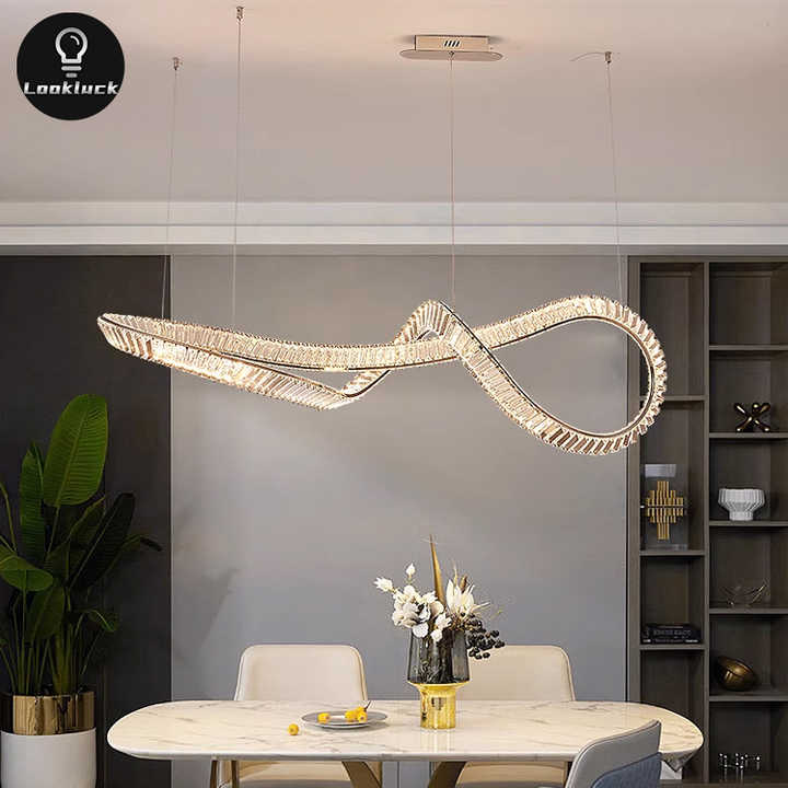 Modern Large Luxury Long Crystal Restaurant Chandelier Ceiling Light