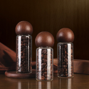 Stoples Kedap Udara Gaya Abad Pertengahan untuk Biji Kopi, Kaca Borosilikat Tinggi, Tutup Kayu Bulat, Botol Penyimpanan & Pengeluaran Teh, Aman untuk Makanan - Product Image 1