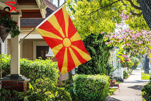 Bandera <span class=keywords><strong>de</strong></span> <span class=keywords><strong>Macedonia</strong></span> del Norte <span class=keywords><strong>de</strong></span> Alta Calidad, Doble Costura, Poliéster, con Ojales, para Uso en Interiores y Exteriores - Product Image 5