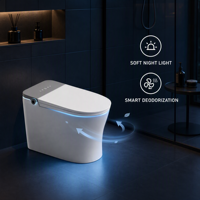 WC intelligent en céramique à poser au sol, allongé, avec siphon, télécommande, siège chauffant, double chasse d'eau, sortie en P, sortie en S
