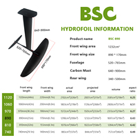 Aile hydrofoil en fibre de carbone BSC 890 1232 cm² pour Wingfoil, Surf Foil, Kitesurfing, Pump Foiling - Utilisation en lac, rivière et océan