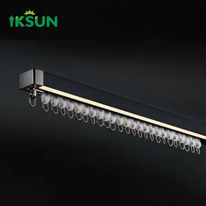 IKSUN Heavy Duty Barra de cortina de aluminio Accesorios Riel de cortina con luz LED
