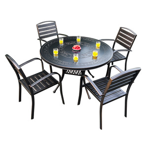 Cast <b>Aluminum</b> Outdoor Garden <b>Table</b> Chair Set 4 Seater Weather Resistant Courtyard Patio Furniture Traditional Design - Product Image 1