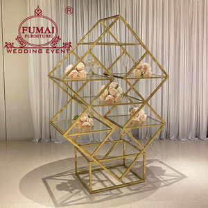 ชั้นวางไวน์กรอบสแตนเลสสีทองสำหรับตกแต่งงานแต่งงาน - Product Image 2