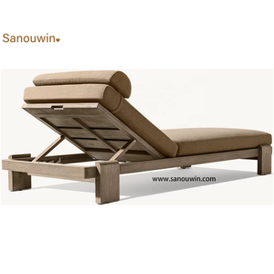 Chaise longue moderne en teck <span class=keywords><strong>haut</strong></span> <span class=keywords><strong>de</strong></span> <span class=keywords><strong>gamme</strong></span> avec coussin Mobilier d'extérieur en bois portable en finition patinée pour la détente - Product Image 3