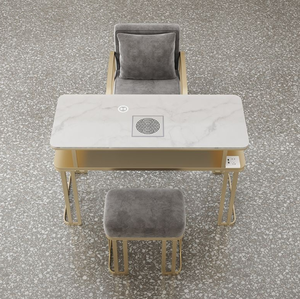 Mesa de Manicura Móvil Individual con Marco de Metal Dorado Blanco de Lujo y Sillas con Aspiradora, Diseño Moderno - Product Image 3